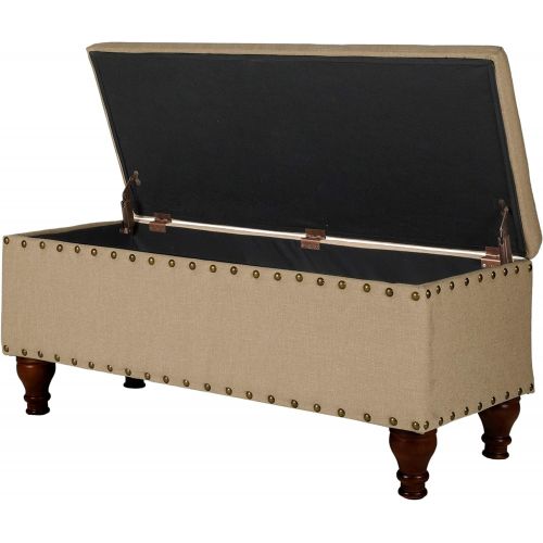  HomePop Kinen Oversized Storage Bench with Nail Head Trim, 42 x 18 x 18, Tan Linen