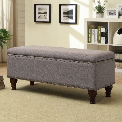  HomePop Kinen Oversized Storage Bench with Nail Head Trim, 42 x 18 x 18, Tan Linen