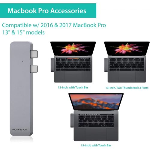  Thunderbolt 3 USB C Hub Docking for 2018 MacBook Air MacBook Pro 2016 2017, HomeSpot Type-C Duo Hub 6 Port - 40Gbs Thunderbolt 3, Pass-Through Charging, SDMicro Card Reader - Spac