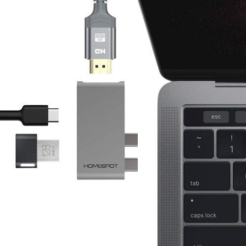  Thunderbolt 3 USB C Hub Docking for 2018 MacBook Air MacBook Pro 2016 2017, HomeSpot Type-C Duo Hub 6 Port - 40Gbs Thunderbolt 3, Pass-Through Charging, SDMicro Card Reader - Spac