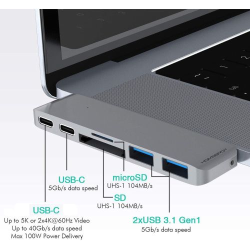  Thunderbolt 3 USB C Hub Docking for 2018 MacBook Air MacBook Pro 2016 2017, HomeSpot Type-C Duo Hub 6 Port - 40Gbs Thunderbolt 3, Pass-Through Charging, SDMicro Card Reader - Spac