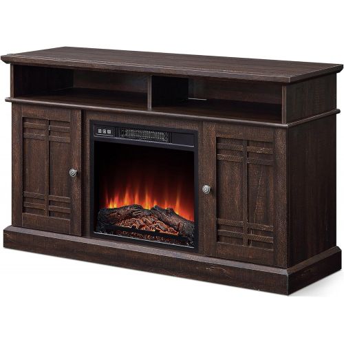  HomeTeks Tv Fireplace Stand Electric Fireplace Tv Stand-Entertainment Stand with Fireplace, for Tvs Up to 50 Inch, Espresso-Turn Up The Ambiance of Your Room