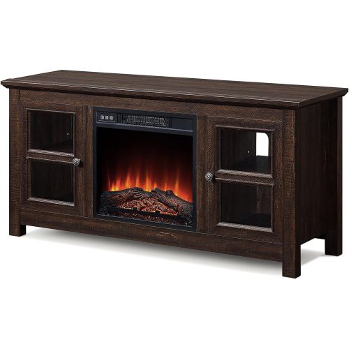  HomeTeks Tv Fireplace Stand Electric Fireplace Tv Stand-Tv Stand for 55 Inch Tv with Fireplace, Espresso-Turn Up The Ambiance of Your Room