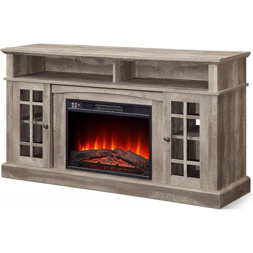  HomeTeks Tv Fireplace Stand Electric Fireplace Tv Stand-Entertainment Center with The Fireplace, for TVs Up to 65 Inch, Ashland Pine-Turn Up The Ambiance of Your Room