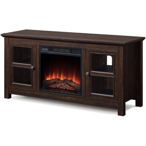  HomeTeks Tv Fireplace Stand Electric Fireplace Tv Stand-Tv Stand with Fireplace for 55 Inch Tv, Espresso-Turn Up The Ambiance of Your Room
