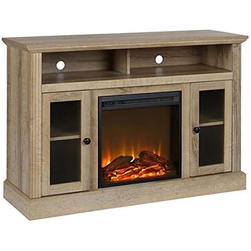 HomeTeks Tv Fireplace Stand Electric Fireplace Tv Stand-Tv Stand with Fireplace, for Tvs Up to 50, Weathered Oak-Turn Up The Ambiance of Your Room