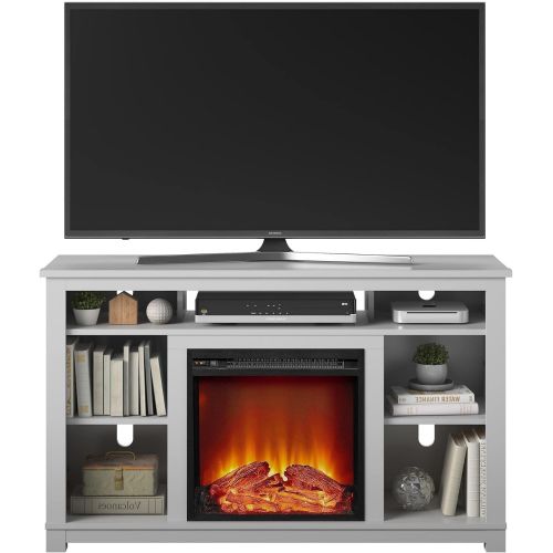  HomeTeks Tv Fireplace Stand Electric Fireplace Tv Stand-55 Inch Tv Stand with Fireplace, Dove Gray-Turn Up The Ambiance of Your Room