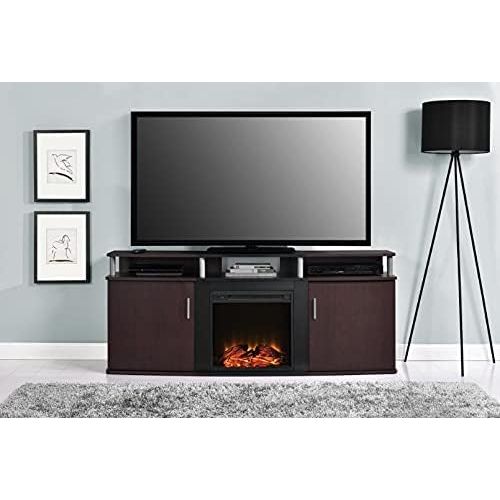  HomeTeks Tv Fireplace Stand Electric Fireplace Tv Stand-70 Inch Tv Stand with Fireplace, Cherry/Black-Turn Up The Ambiance of Your Room