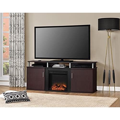  HomeTeks Tv Fireplace Stand Electric Fireplace Tv Stand-70 Inch Tv Stand with Fireplace, Cherry/Black-Turn Up The Ambiance of Your Room