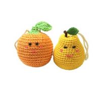HomeToysByGalatova 2 pcs Baby gym toys Crochet Yellow Pear and Orange grapefruit Baby Rattle toy for wooden activity baby gym 1st birthday gift for newborn