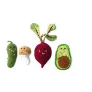 HomeToysByGalatova Montessori toys Organic waldorf toys 4pc set Crochet vegetables Bebe Pretend Play food Kids Christmas gift for newborn First birthday rattle