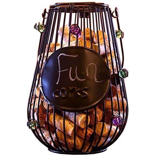  Home-X - Hanging Lantern Style Wine Cork Holder, Perfect Addition to Any Wine Connoisseurs Patio or Kitchen Decor Collection, Holds About 50 Corks