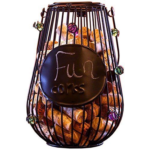  Home-X - Hanging Lantern Style Wine Cork Holder, Perfect Addition to Any Wine Connoisseurs Patio or Kitchen Decor Collection, Holds About 50 Corks