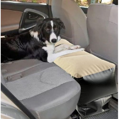  HOME-X Inflatable Back-Seat Gap Filler, Small Inflatable Cushion for Vehicle Back Seat, Travel Car Bed for Pets, Black/Beige