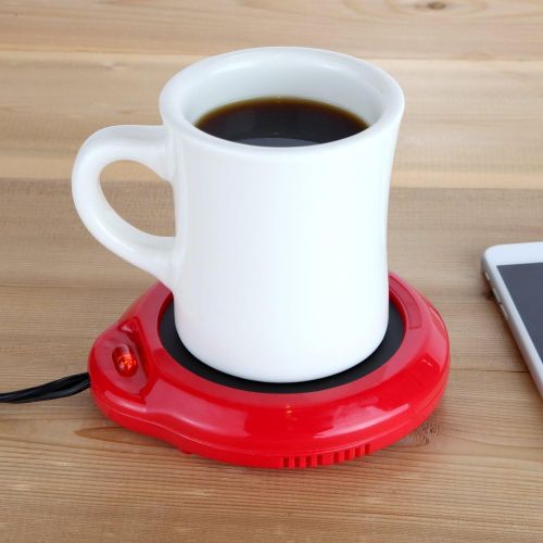  [아마존베스트]Home-X - Mug Warmer, Multipurpose Heating Pad for Desktop Heated Coffee & Tea or Candle & Wax Warmer, Red Finish