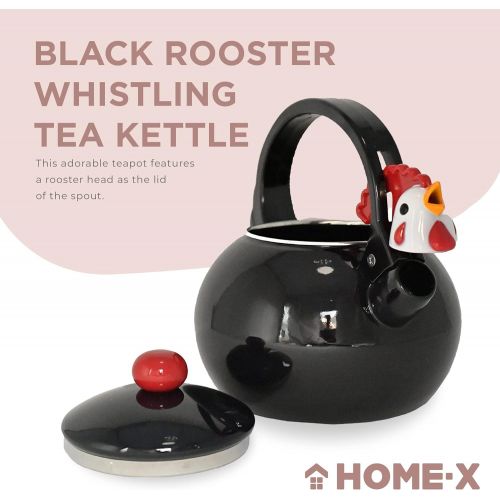  [아마존베스트]HOME-X Black Rooster Whistling Tea Kettle, Cute Animal Teapot, Kitchen Accessories