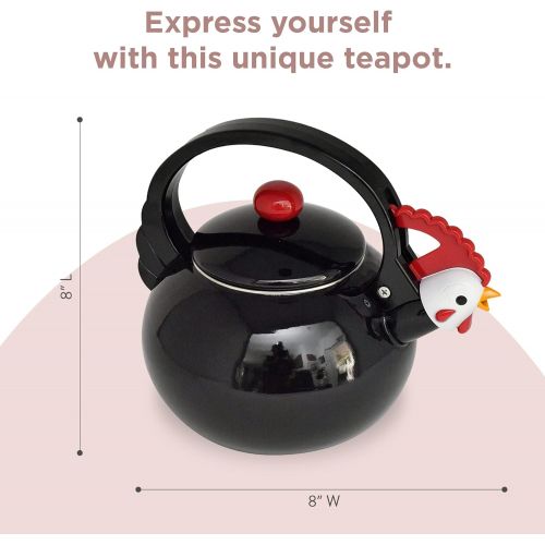  [아마존베스트]HOME-X Black Rooster Whistling Tea Kettle, Cute Animal Teapot, Kitchen Accessories