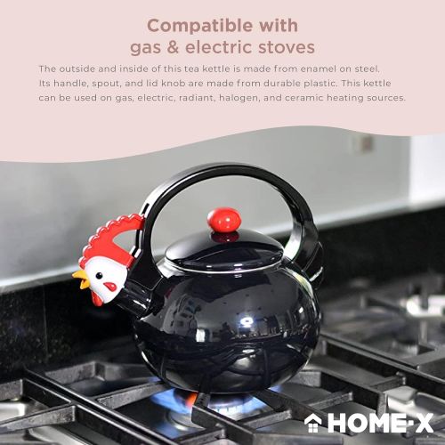  [아마존베스트]HOME-X Black Rooster Whistling Tea Kettle, Cute Animal Teapot, Kitchen Accessories