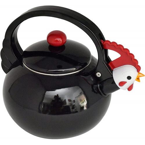  [아마존베스트]HOME-X Black Rooster Whistling Tea Kettle, Cute Animal Teapot, Kitchen Accessories