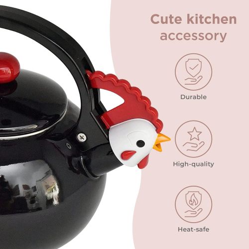 [아마존베스트]HOME-X Black Rooster Whistling Tea Kettle, Cute Animal Teapot, Kitchen Accessories