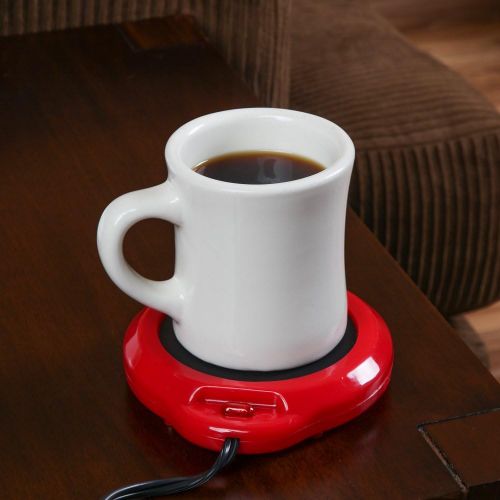  [아마존베스트]Home-X - Mug Warmer, Multipurpose Heating Pad for Desktop Heated Coffee & Tea or Candle & Wax Warmer, Red Finish