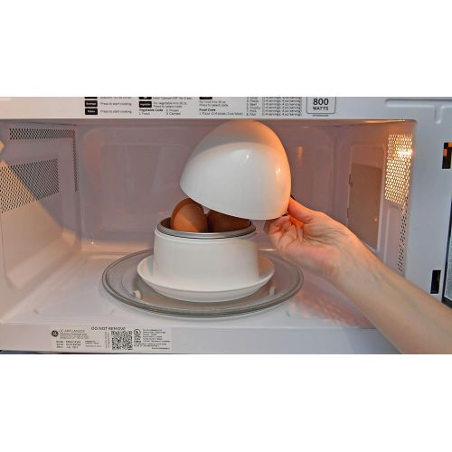 [아마존베스트]HOME-X Microwave Egg Boiler with Saucer for Hard-Boiled or Soft Boiled Eggs, Egg Microwave Cooker No Piercing Required, Dishwasher Safe-Up to 4 Eggs