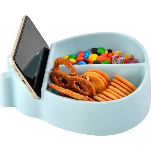  [아마존베스트]HOME-X Ladybug Snack Tray with Phone Holder, Divided Dish, Phone Stand and Tray, Fun Shaped Dish for Kids and Adults, 8 ½” L x 8 ½” W x 2 H, Blue