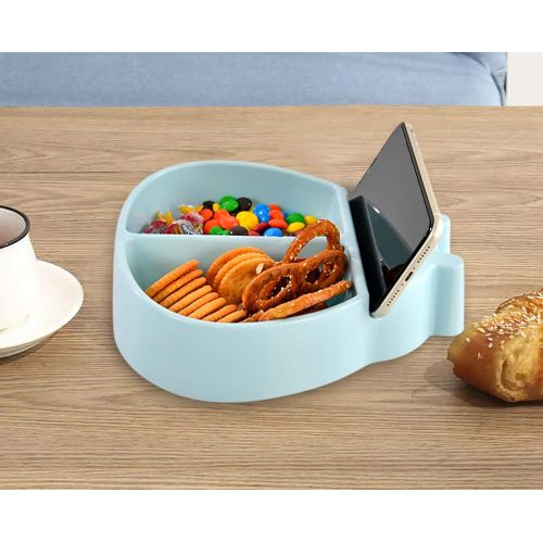  [아마존베스트]HOME-X Ladybug Snack Tray with Phone Holder, Divided Dish, Phone Stand and Tray, Fun Shaped Dish for Kids and Adults, 8 ½” L x 8 ½” W x 2 H, Blue