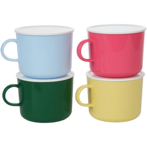  [아마존베스트]Home-X Microwave Soup Mug Set of 4 Colors with Lids (Pink, Yellow, Blue and Green)