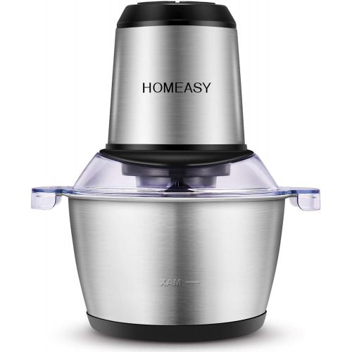  HOMEASY Meat Grinder Electric, Food Processor 2L Stainless Steel Meat Blender Food Chopper for Meat, Vegetables, Fruits and Nuts with 4 Sharp Blades, 350W, 8 Cups, 110V