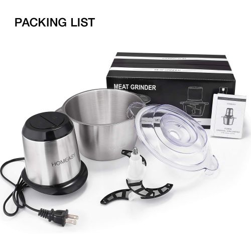  HOMEASY Meat Grinder Electric, Food Processor 2L Stainless Steel Meat Blender Food Chopper for Meat, Vegetables, Fruits and Nuts with 4 Sharp Blades, 350W, 8 Cups, 110V