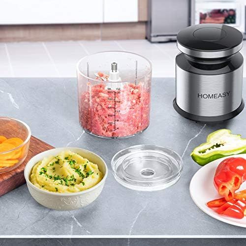  HOMEASY Chopper 0.6 L Universal Chopper 300 W Electric Onion Cutter Handy Mini Multi Chopper with 4 Blades for Meat, Onions, Fruit, Vegetables