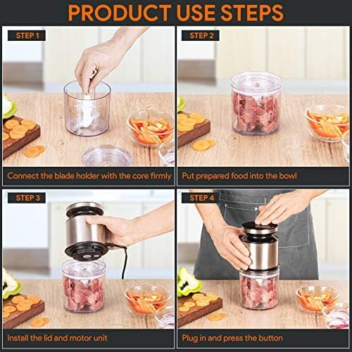  HOMEASY Chopper 0.6 L Universal Chopper 300 W Electric Onion Cutter Handy Mini Multi Chopper with 4 Blades for Meat, Onions, Fruit, Vegetables