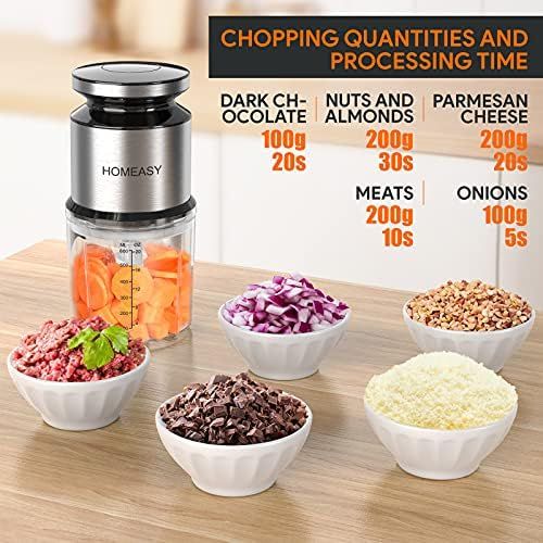  HOMEASY Chopper 0.6 L Universal Chopper 300 W Electric Onion Cutter Handy Mini Multi Chopper with 4 Blades for Meat, Onions, Fruit, Vegetables