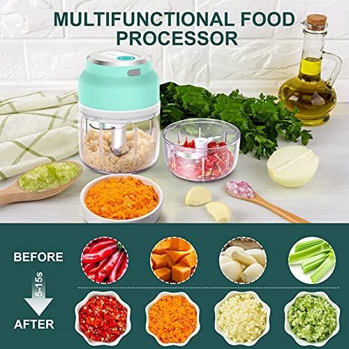  HOMEASY Mini Chopper, Electric Garlic Chopper, Small Garlic Chopper with USB Charging, Portable Onion Cutter in 230 ml & 300 ml for Vegetables, Garlic, Ginger & Onions