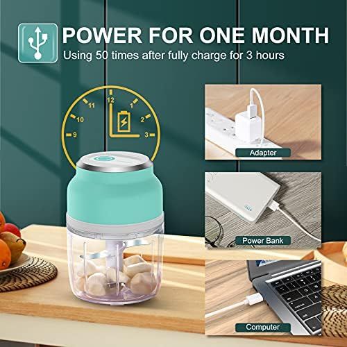  HOMEASY Mini Chopper, Electric Garlic Chopper, Small Garlic Chopper with USB Charging, Portable Onion Cutter in 230 ml & 300 ml for Vegetables, Garlic, Ginger & Onions