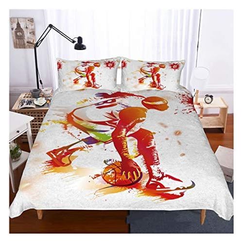  Homebed Basketball Bedding Set Queen Size,3D Sports Basketball Duvet Cover Set 3 Piece (1 Duvet Cover 2 Pillowcases) Basketball Bedspread for Kids