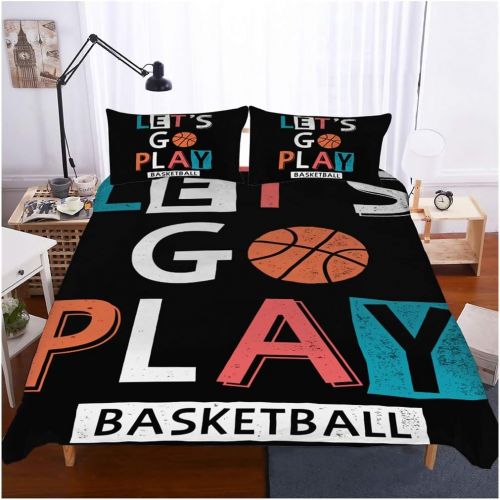  Homebed Basketball Bedding Set Queen Size,3D Sports Basketball Duvet Cover Set 3 Piece (1 Duvet Cover 2 Pillowcases) Basketball Bedspread for Kids