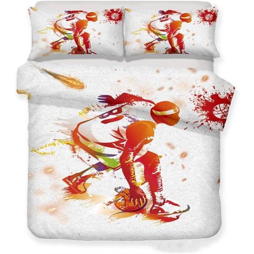  Homebed Basketball Bedding Set Queen Size,3D Sports Basketball Duvet Cover Set 3 Piece (1 Duvet Cover 2 Pillowcases) Basketball Bedspread for Kids