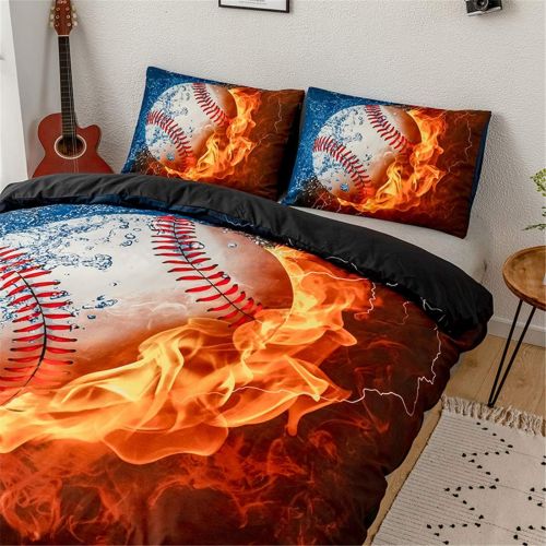  [아마존베스트]Homebed 3D Sports Baseball Bedding Set for Teen Boys,Duvet Cover Sets with Pillowcases,Twin Size,2PCS,1 Duvet Cover+1 Pillow sham