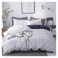 Homebed Lattice Duvet Cover Set Twin Blue Plaid Teen Boys Bedding Sets,3 Pieces Fine Grid Pattern,1 Duvet Cover + 2 Pillow Shams