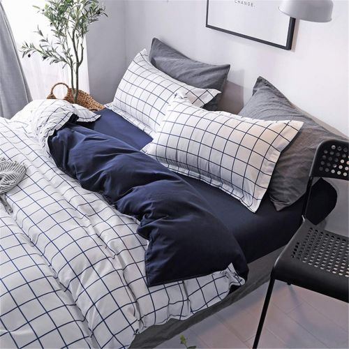  Homebed Lattice Duvet Cover Set Twin Blue Plaid Teen Boys Bedding Sets,3 Pieces Fine Grid Pattern,1 Duvet Cover + 2 Pillow Shams