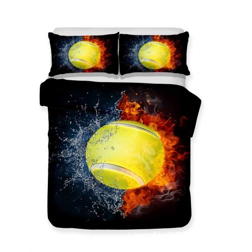  Homebed Teen Tennis Bedding Set 3 Piece Boys Sports Themed Duvet Cover Crack Ball Breaking Pattern Green White and Black Bedspread (Queen)