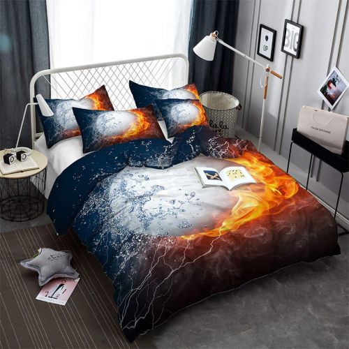  Homebed Teen Tennis Bedding Set 3 Piece Boys Sports Themed Duvet Cover Crack Ball Breaking Pattern Green White and Black Bedspread (Queen)