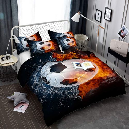  Homebed Teen Tennis Bedding Set 3 Piece Boys Sports Themed Duvet Cover Crack Ball Breaking Pattern Green White and Black Bedspread (Queen)