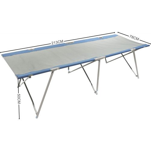  Homecall Camping Bed XXL 212 x 80 x 50 cm Rip Stop Polyester 600D Cushion Grey Blue