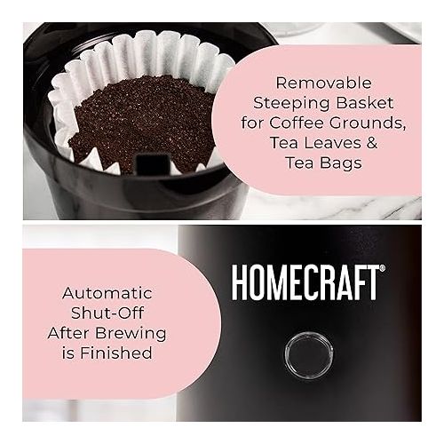  Homecraft Electric Iced Tea Maker for Sweet Tea and Cold Brew Coffee, Double Insulated Pitcher, Black, Small