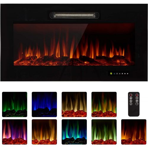  Homedex 36 Recessed Mounted Electric Fireplace Insert with Touch Screen Control Panel, Remote Control, 750/1500W, Log/Crystal Options…