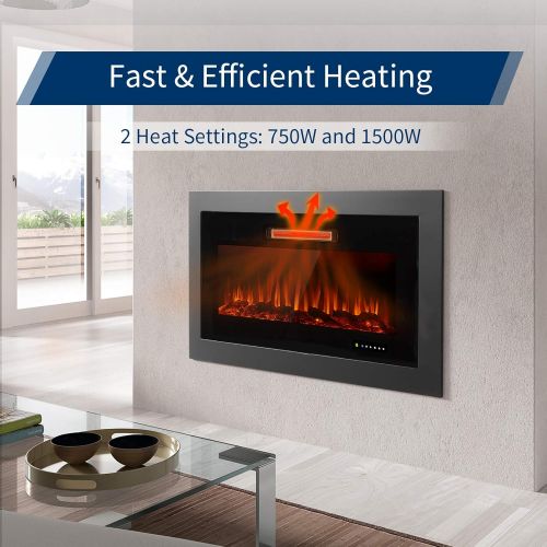  Homedex 36 Recessed Mounted Electric Fireplace Insert with Touch Screen Control Panel, Remote Control, 750/1500W, Log/Crystal Options…