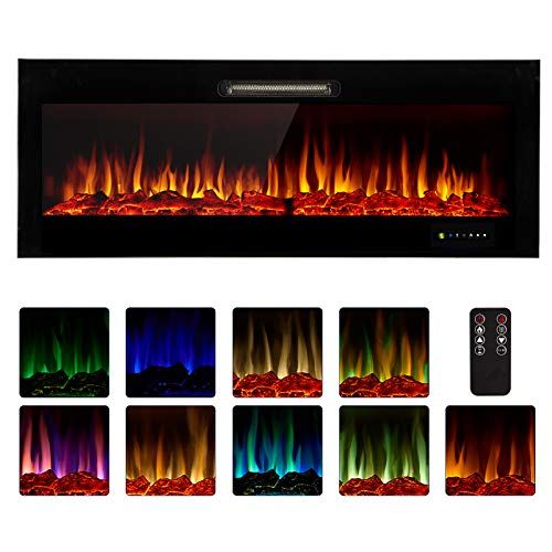  Homedex 50 Recessed Mounted Electric Fireplace Insert with Touch Screen Control Panel, Remote Control, 750/1500W, Log/Crystal Options